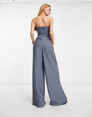 ASOS DESIGN tailored strapless bustier jumpsuit with wide leg in check