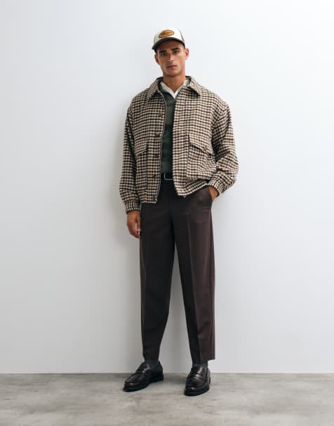ASOS DESIGN tailored stretch oversized tapered trousers in dark brown melange - view 1