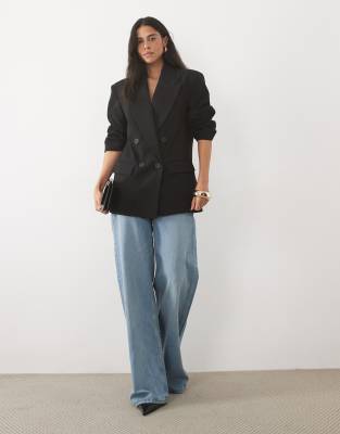 Asos Design Tailored Strong Shoulder Double Breasted Blazer In Black