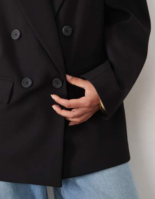 ASOS DESIGN tailored strong shoulder double breasted blazer in black, 3 of 4