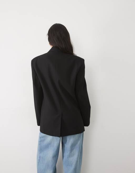 ASOS DESIGN tailored strong shoulder double breasted blazer in black, 4 of 4