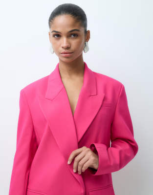 Asos Design Tailored Strong Shoulder Double Breasted Blazer In Pink