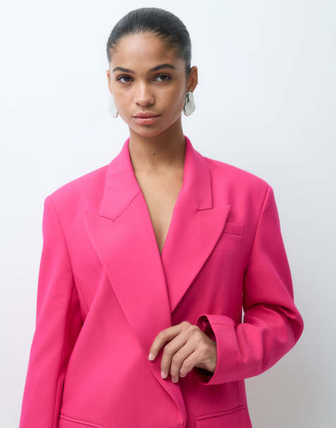 ASOS DESIGN tailored strong shoulder double breasted blazer in bright pink - view 1
