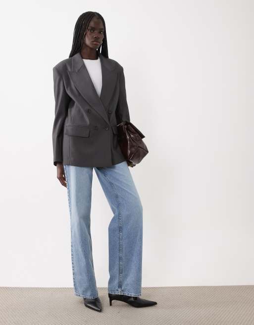 ASOS DESIGN tailored strong shoulder double breasted blazer in charcoal, 2 of 4