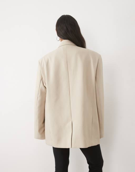 ASOS DESIGN tailored strong shoulder double breasted blazer in sand marl, 3 of 4