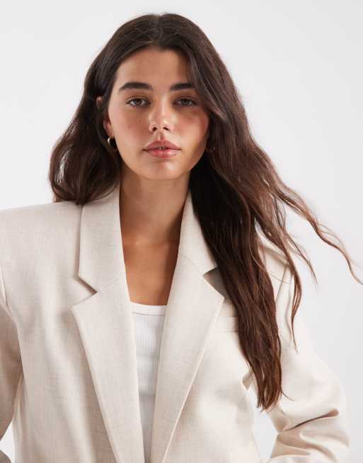 ASOS DESIGN tailored strong shoulder nipped waist blazer in taupe marl, 3 of 4