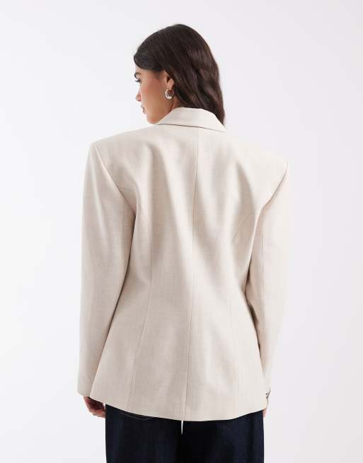 ASOS DESIGN tailored strong shoulder nipped waist blazer in taupe marl, 4 of 4