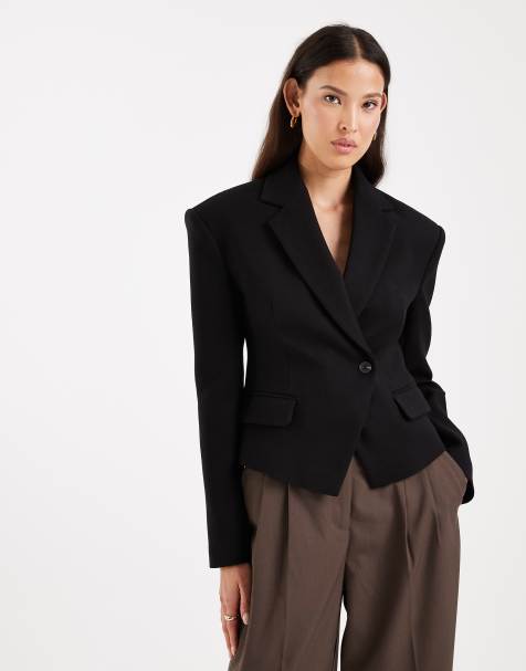 ASOS DESIGN tailored structured cinched waist cropped blazer in black - view 1