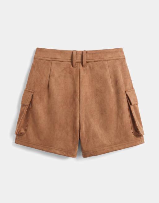 ASOS DESIGN Tailored suedette utility shorts in tan, 7 of 9
