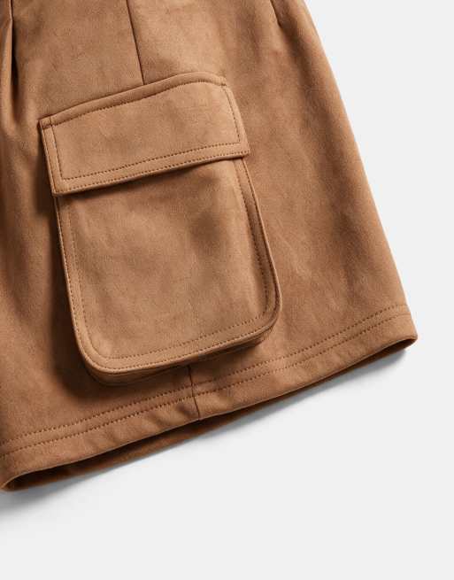 ASOS DESIGN Tailored suedette utility shorts in tan, 8 of 9