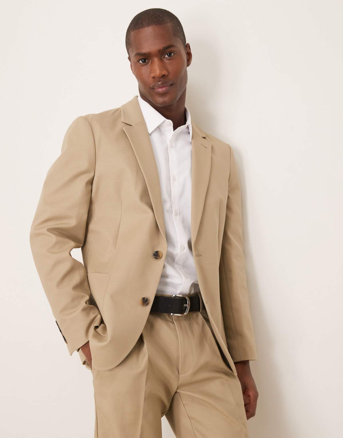 ASOS DESIGN tailored suit jacket in stone soft cotton