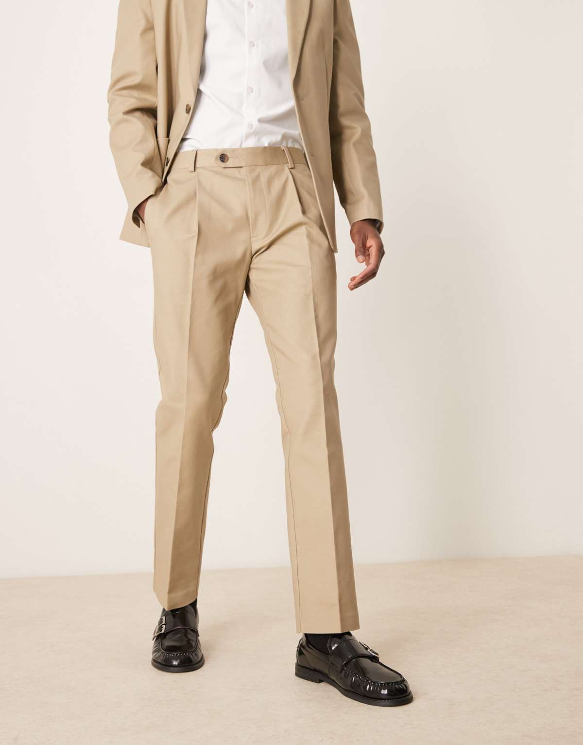 ASOS DESIGN tailored suit trousers in stone soft cotton