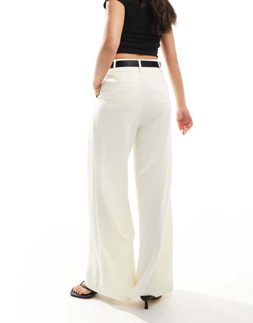 ASOS DESIGN tailored super wide leg belted pants in off