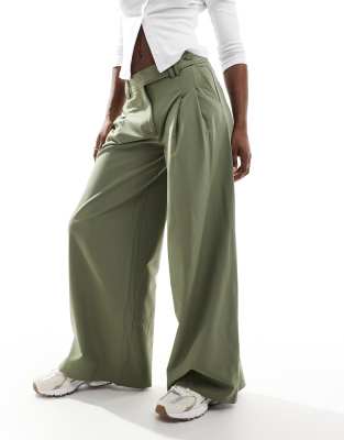 ASOS DESIGN tailored super wide leg pants in khaki