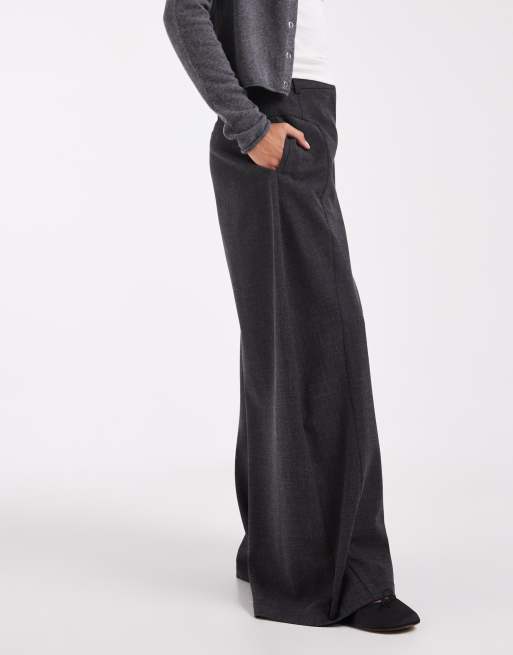 ASOS DESIGN Tailored super wide wool look pants in gray wool look texture, 2 of 5