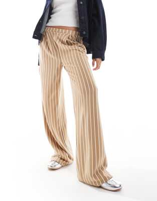 tailored sweatpants in camel and cream stripe-Multi