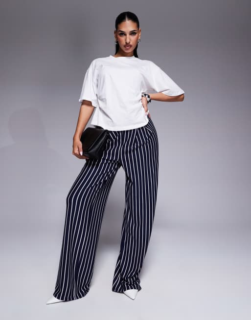 ASOS DESIGN tailored sweatpants in navy and white stripe