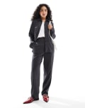 [ASOS DESIGN] ASOS DESIGN tailored tab detail straight leg pants in brushed charcoal stripe (part of a set)-Multi 12 Charcoal stripe