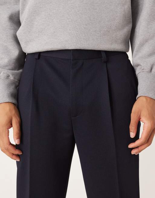 ASOS DESIGN tailored tapered fit pants in navy with elasticated waist, 4 of 5