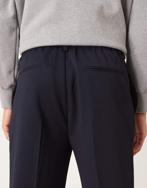 ASOS DESIGN tailored tapered fit pants in navy with elasticated waist, 5 of 5