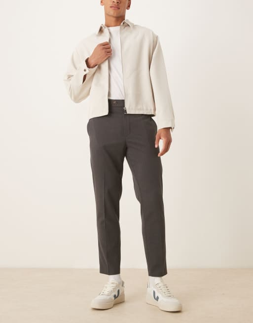 ASOS DESIGN tailored tapered flannel pants in grey with side adjusters, 2 of 5