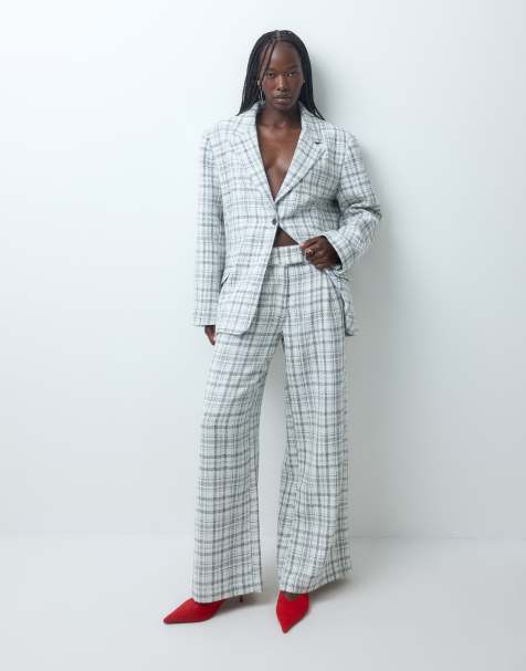 ASOS DESIGN tailored tapered mensy pants in winter white check - view 1