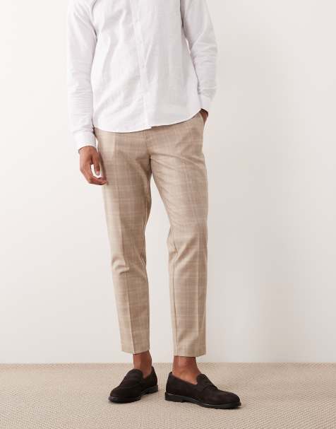 ASOS DESIGN tailored tapered pants in beige tonal check - view 1