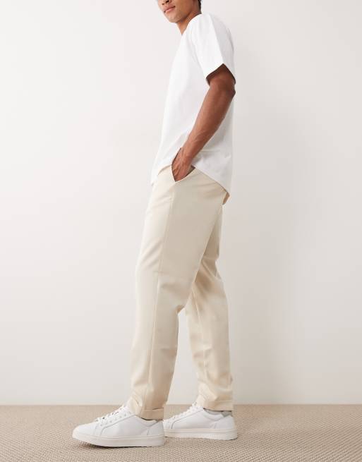 ASOS DESIGN tailored tapered pants in ecru with elasticated waist and turnup, 3 of 5