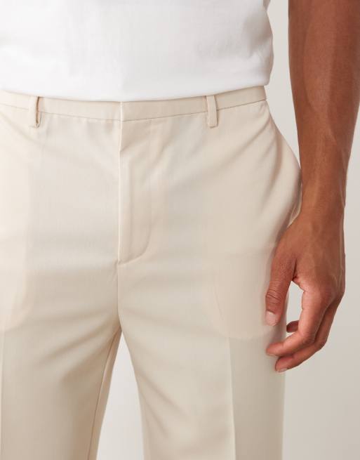 ASOS DESIGN tailored tapered pants in ecru with elasticated waist and turnup, 5 of 5