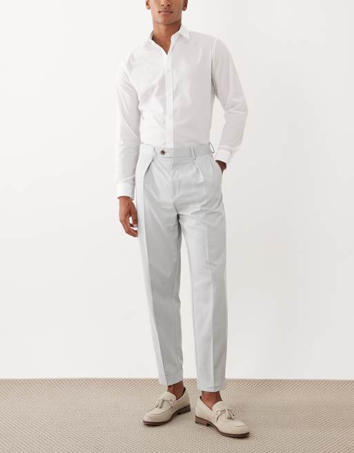ASOS DESIGN tailored tapered pants in light blue twill with turnups, 2 of 5