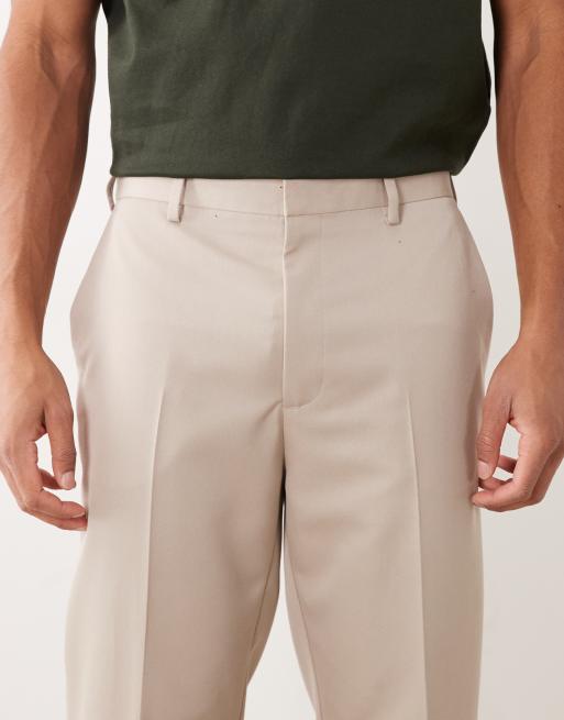 ASOS DESIGN tailored tapered pants in stone with elasticated waist and turnup, 4 of 5