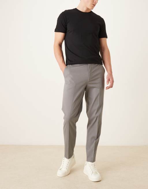 ASOS DESIGN tailored tapered pants with back adjuster in grey microtexture, 2 of 5