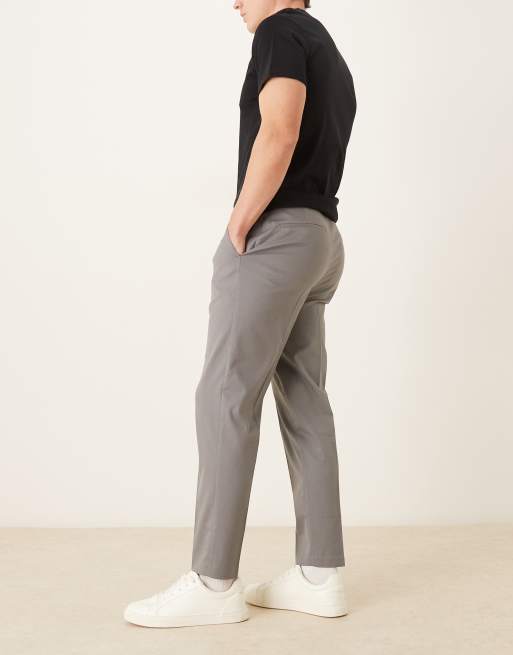 ASOS DESIGN tailored tapered pants with back adjuster in grey microtexture, 3 of 5