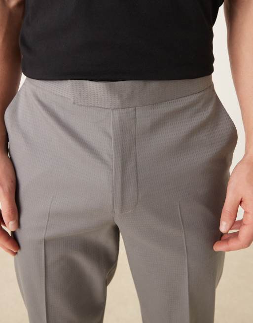 ASOS DESIGN tailored tapered pants with back adjuster in grey microtexture, 4 of 5