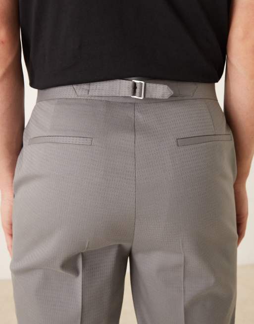 ASOS DESIGN tailored tapered pants with back adjuster in grey microtexture, 5 of 5