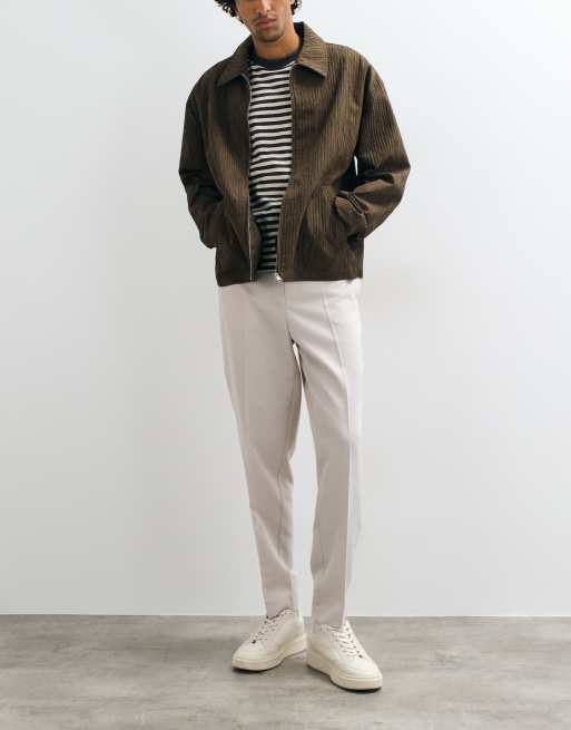 ASOS DESIGN tailored tapered pants with elasticated waist in ecru, 2 of 5