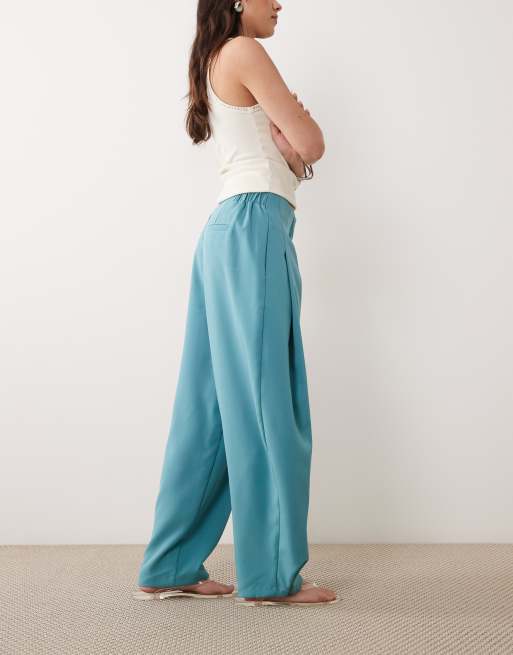 ASOS DESIGN Tailored tapered pants with popper hem detail in teal, 2 of 5