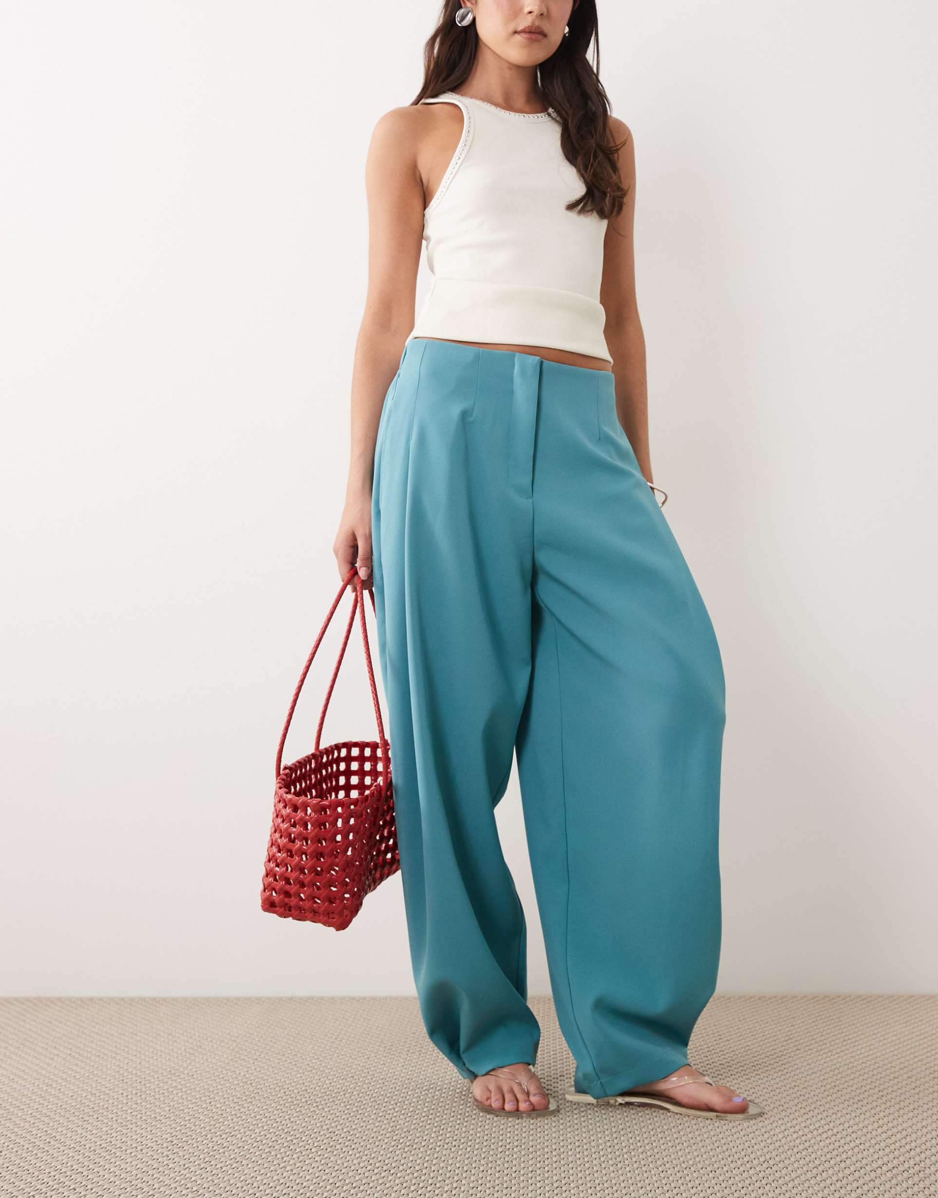 asos design tailored tapered pants with snap hem detail in teal