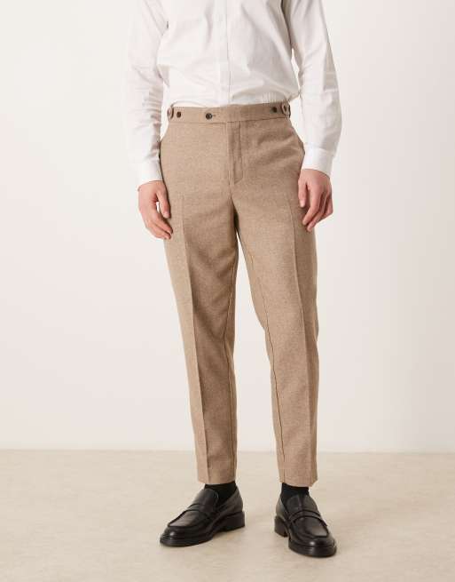 ASOS DESIGN tailored tapered pants with wool blend in dark stone with side adjustable waist, 2 of 5