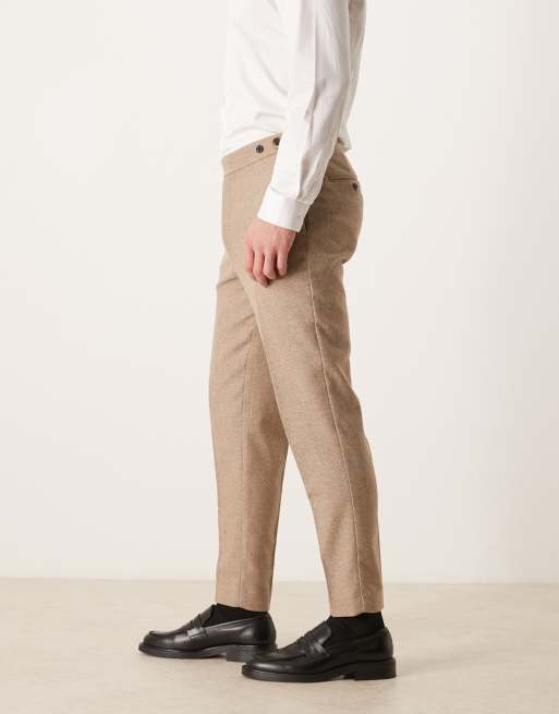 ASOS DESIGN tailored tapered pants with wool blend in dark stone with side adjustable waist, 3 of 5