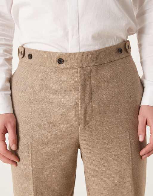 ASOS DESIGN tailored tapered pants with wool blend in dark stone with side adjustable waist, 4 of 5