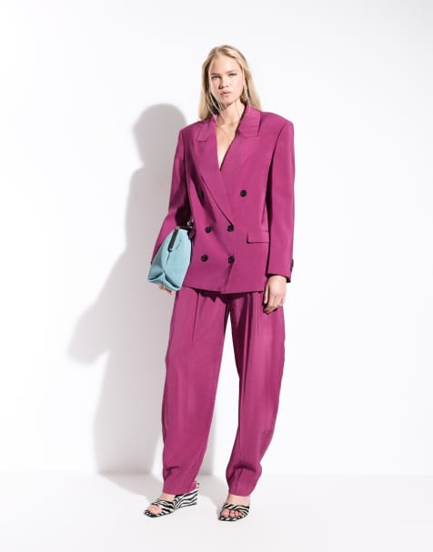 ASOS DESIGN Tailored tapered soft suit trouser in purple - view 1