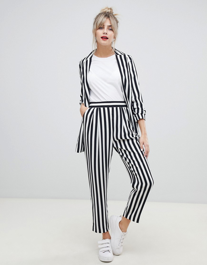 ASOS DESIGN tailored tapered trousers in bold mono stripe-Multi