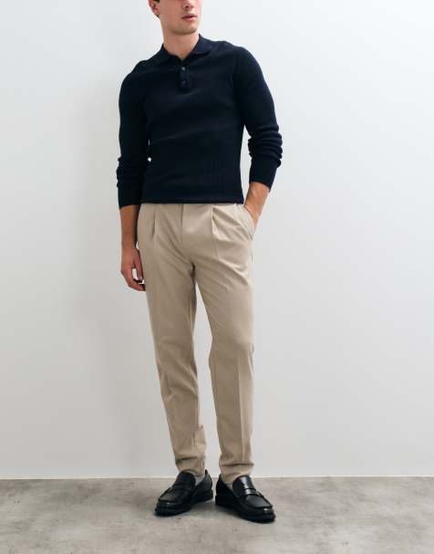 ASOS DESIGN tailored tapered trousers in dark stone flannel - view 1