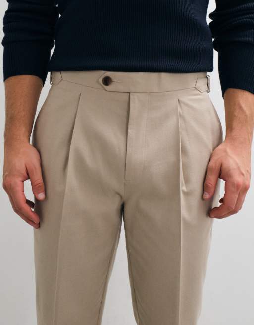 ASOS DESIGN tailored tapered trousers in dark stone flannel, 2 of 5