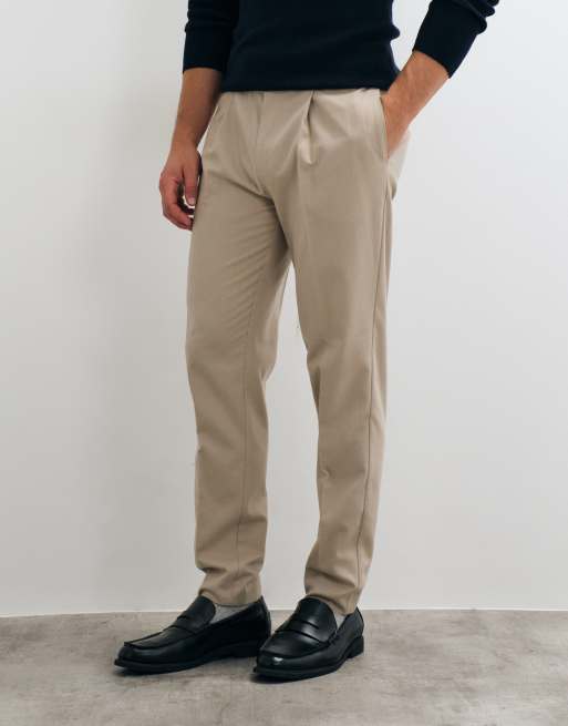 ASOS DESIGN tailored tapered trousers in dark stone flannel, 3 of 5