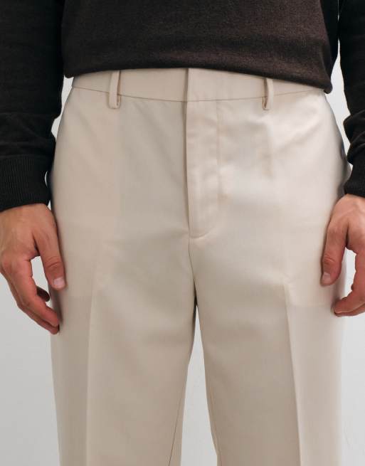 ASOS DESIGN tailored tapered trousers in ecru with elasticated waist and turnup, 2 of 5