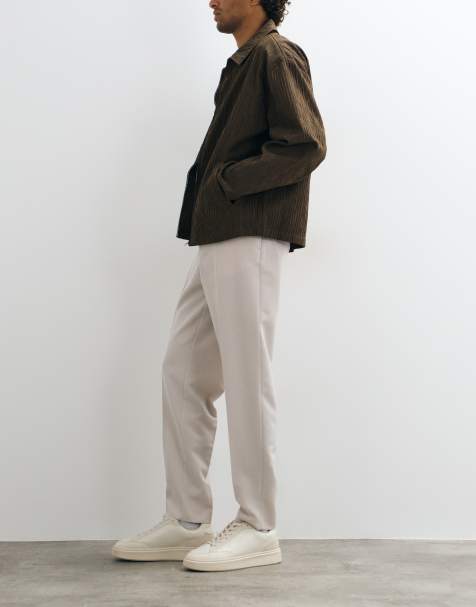 ASOS DESIGN tailored tapered trousers with elasticated waist in ecru