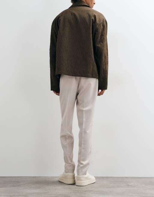 ASOS DESIGN tailored tapered trousers with elasticated waist in ecru, 3 of 5