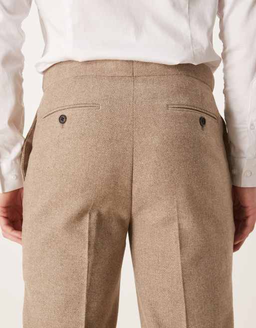 ASOS DESIGN tailored tapered trousers with wool blend in dark stone with side adjustable waist - BROWN, 5 of 5